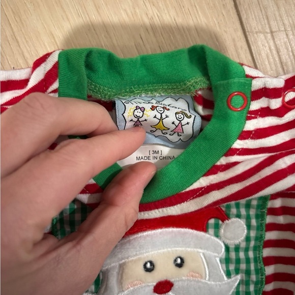 Festive Red and Green Striped Santa Baby Onesie - Picture 2 of 2